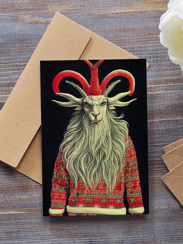 Retro Horned Yule Goat Ugly Sweater Christmas Cards Pack of 10 • 5×7 product image (2)