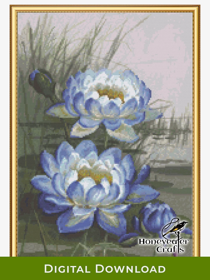 Blue Cloud Water Lily: Floral Cross Stitch Pattern PDF product image (1)