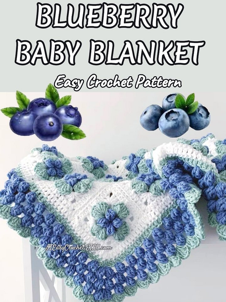 Blueberry Granny Square Afghan Pattern, Fruit Baby Blanket, PDF Instant Download, Cottagecore Crochet Patterns, Boho Vintage Style Lapghan product image (2)