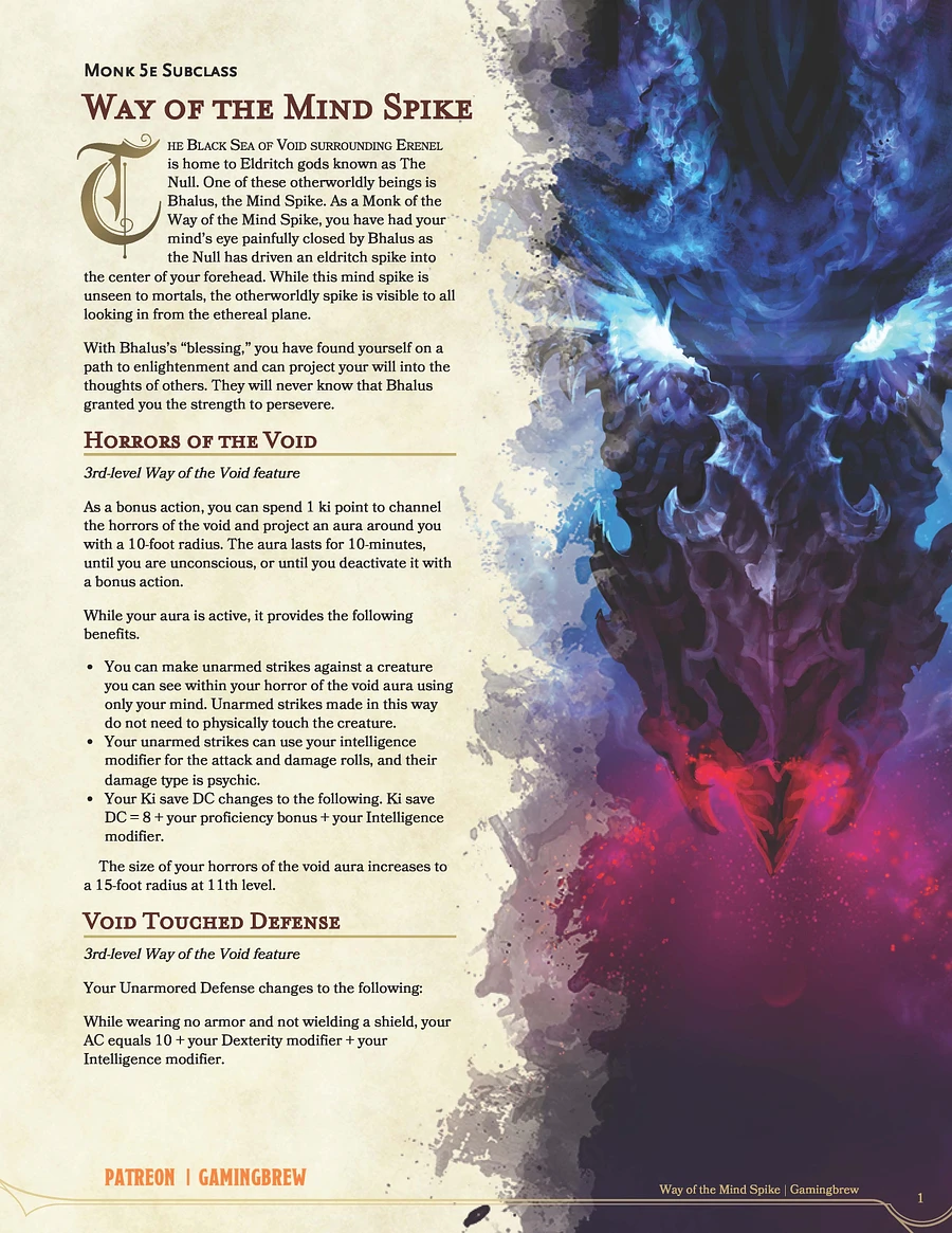 Way of the Mind Spike | 5E Monk Subclass product image (2)