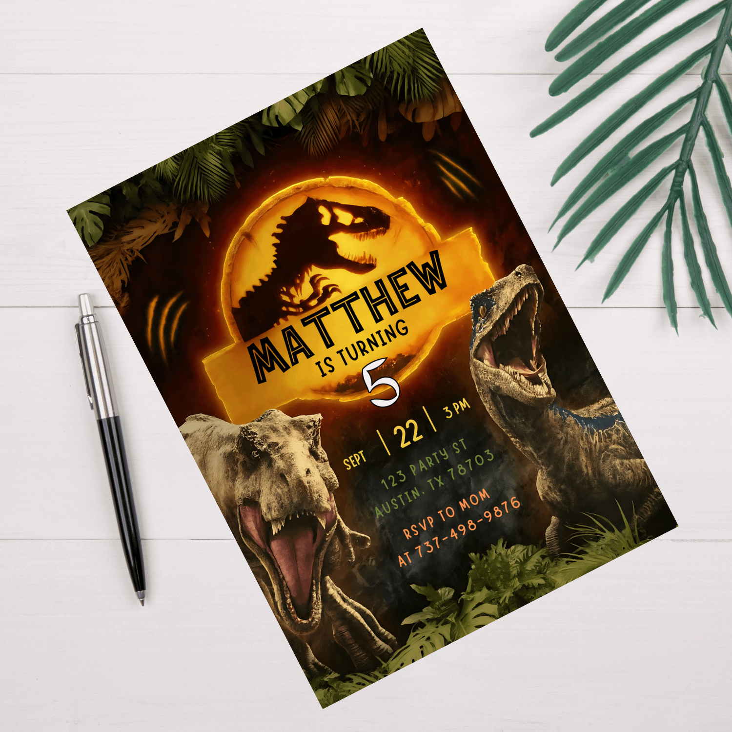 Jurassic Park Birthday Invitation 5x7 | Dinosaur Party Invite | Editable Canva Template | T-Rex Digital & Printable Dino Birthday product image (4)