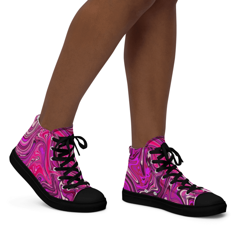 Women's High Top Canvas Shoes - Pink and Purple Digital Fluid Art product image (5)