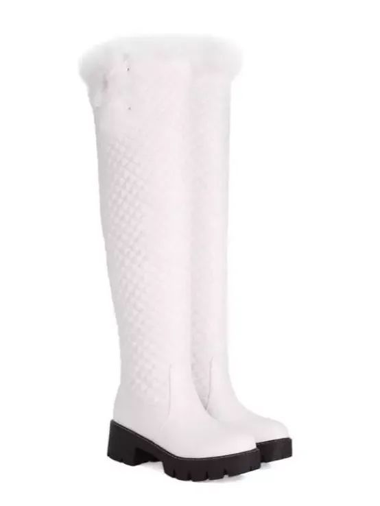 New Women's Round Toe Shoes Block Heels Zipper Faux fur Warm Over the Knee Boot product image (1)