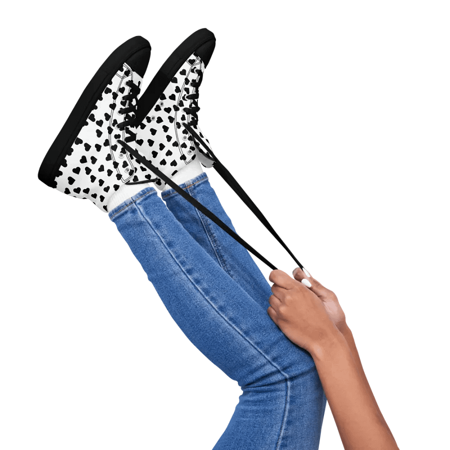Love Pattern 4 Black and White Ladies High Top Canvas Shoes product image (2)