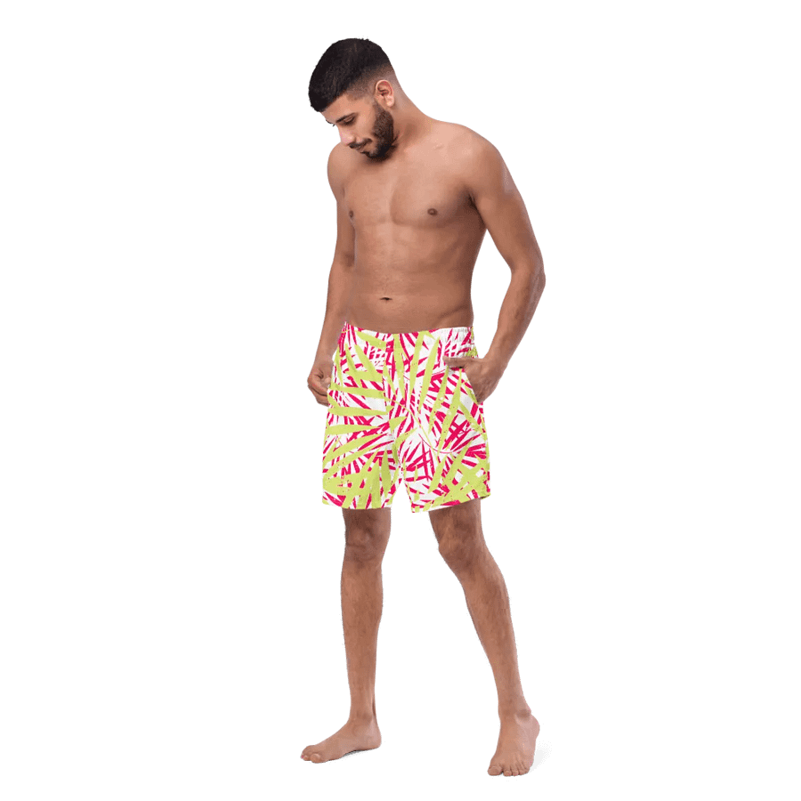 Mens swim trunks tropical yellow and orange   palm leaves design. Fresh and trendy ideal for summer product image (6)