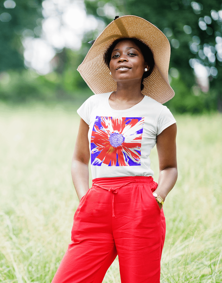 Navy, Red and White Daisy on Navy Abstract Background Women's T Shirt product image (1)