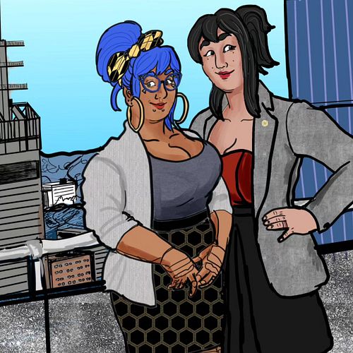 Wife and wife on top of the world. #ConfluenceNovel #emptyspaces #combatdoll #SapphicBooks