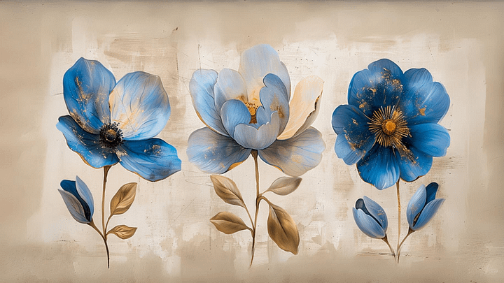 Vintage Blue Flowers Painting - No Frame, Digital Download product image (1)