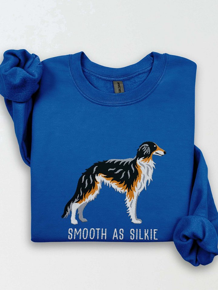 Smooth as Silkie Sweatshirt (Embroidered) of a Silken Windhound(Black & Tan) product image (1)