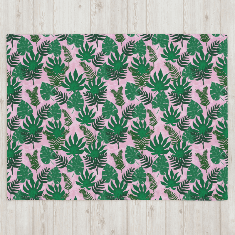 Jungle Leaves Pattern Throw Blanket- Pink Background product image (3)
