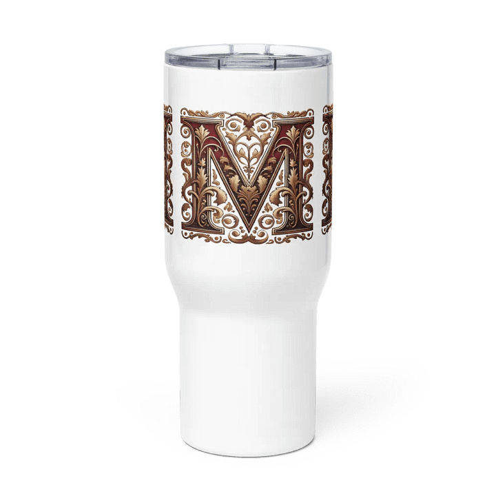 Victorian Ornate M Initial Travel Mug product image (3)