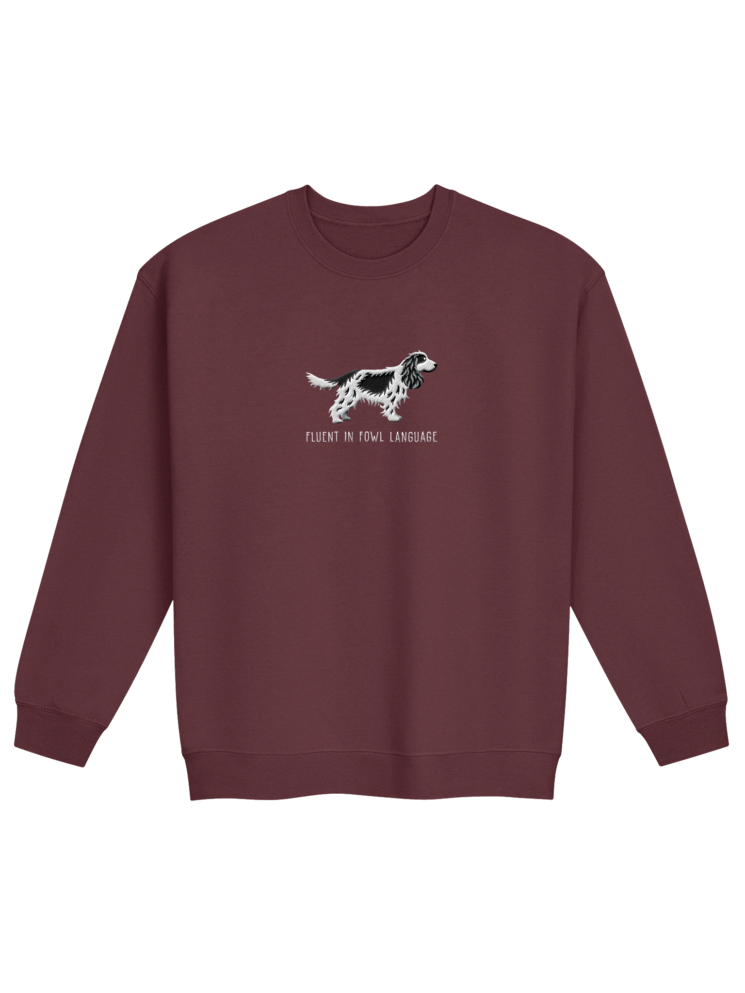 Fluent in Fowl Language Sweatshirt (Embroidered) of an English Cocker Spaniel(Black & White, Full Tail) product image (6)