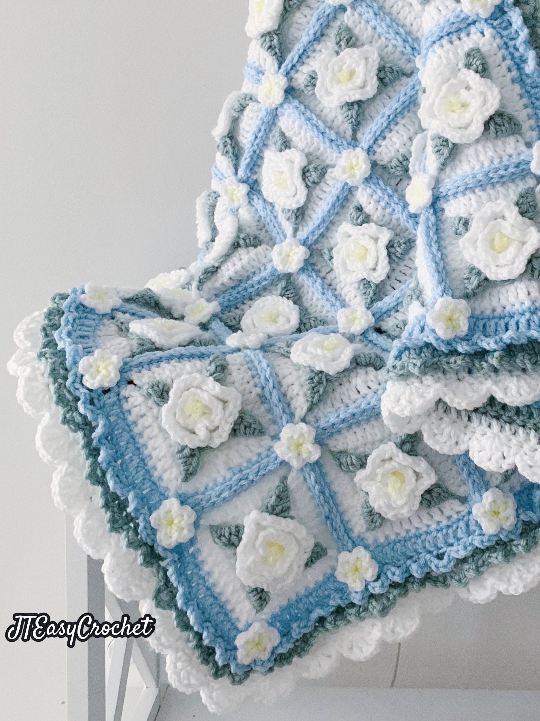 Frozen Garden Baby Blanket Throw Crochet Pattern, Gardenia 3D Granny Square Blanket, PDF Instant Download product image (8)