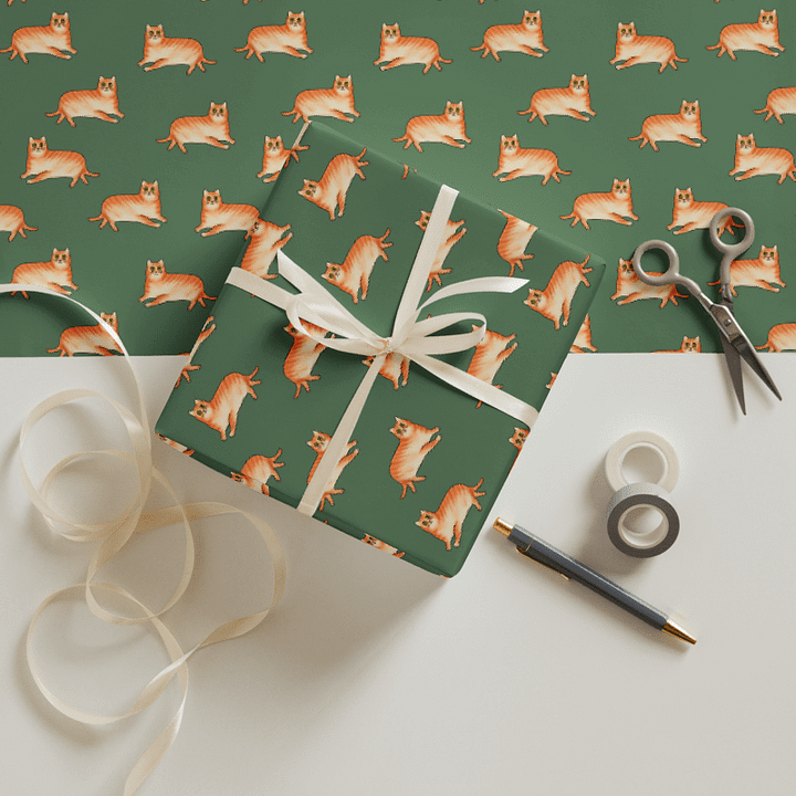 Fat Cat On Green Base - Wrapping Paper product image (2)