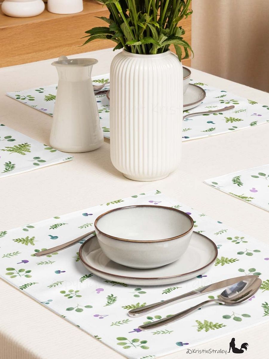 Woodland Ferns & Mushrooms on White Placemat Set product image (5)