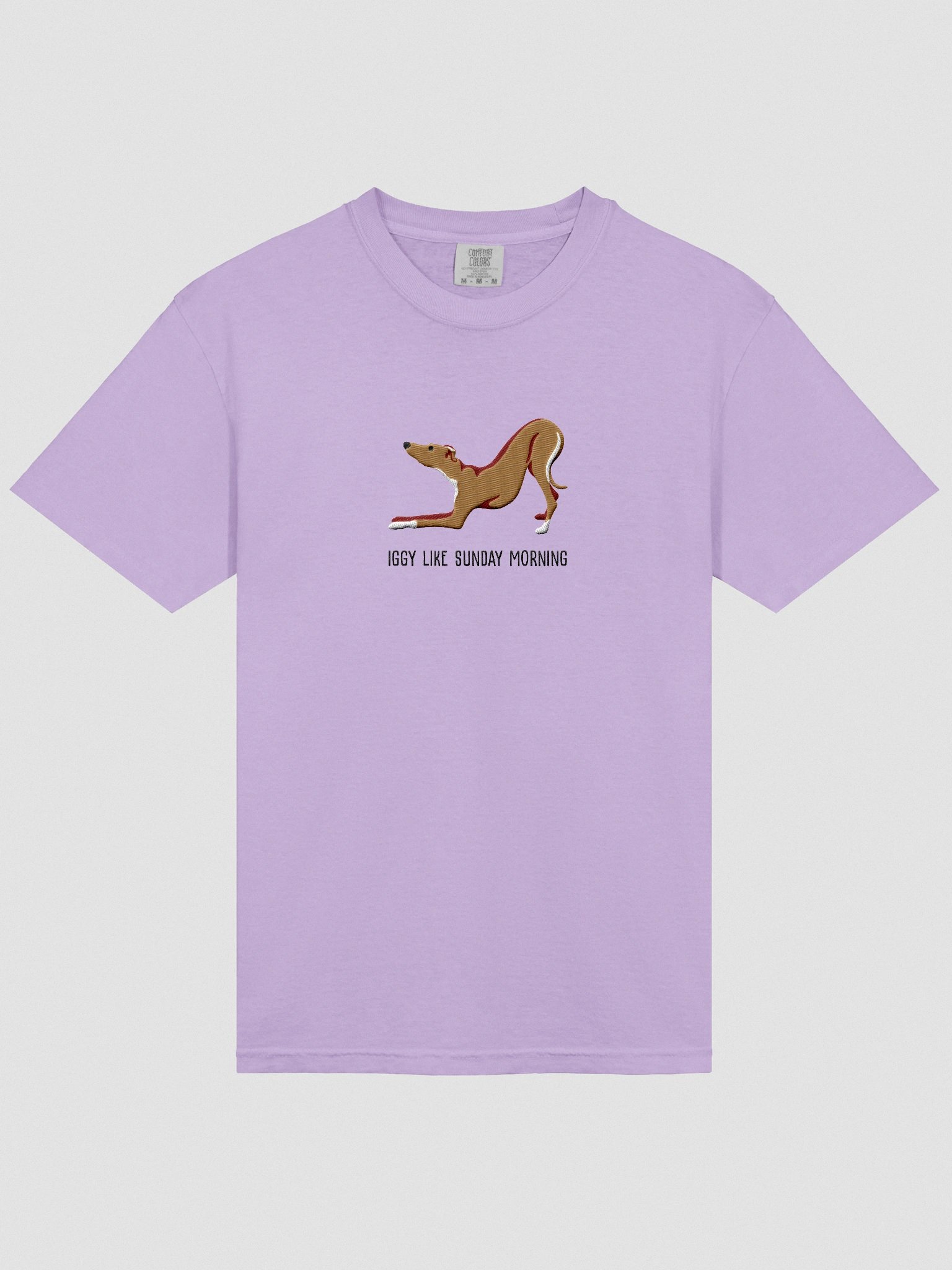 Iggy Like Sunday Morning T-Shirt(Embroidered) of an Italian Greyhound(Tan) product image (6)