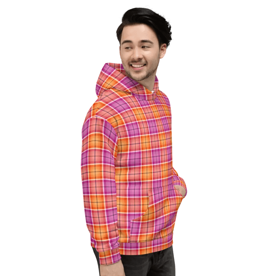 Bright Orange and Pink Plaid Hoodie product image (5)