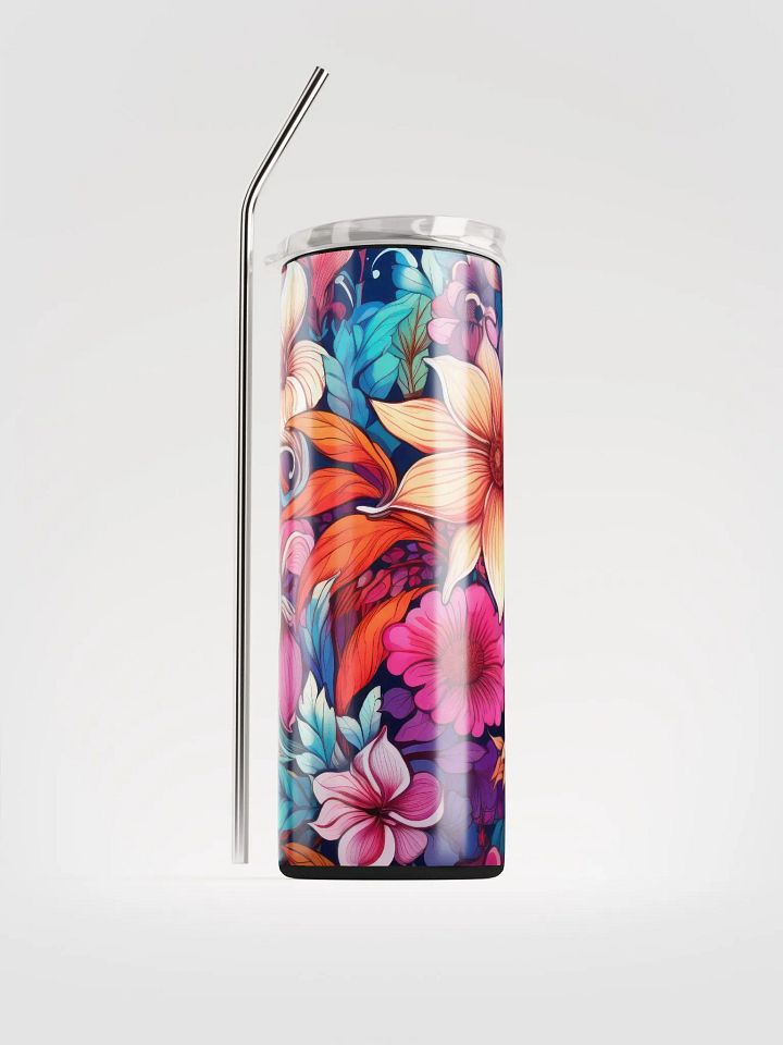 Bohemian Blossoms: Eclectic Floral Stainless Steel Tumbler with Reusable Straw product image (1)