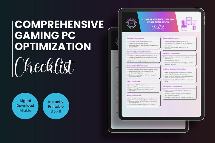 Gaming PC Optimization Checklist Digital PDF Download Instantly Printable Fillable product image (1)