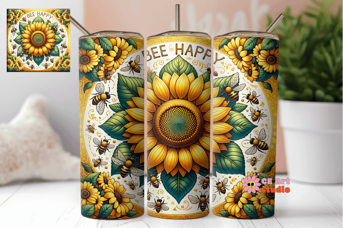 Bee Happy Tumbler Wrap PNG product image (1)