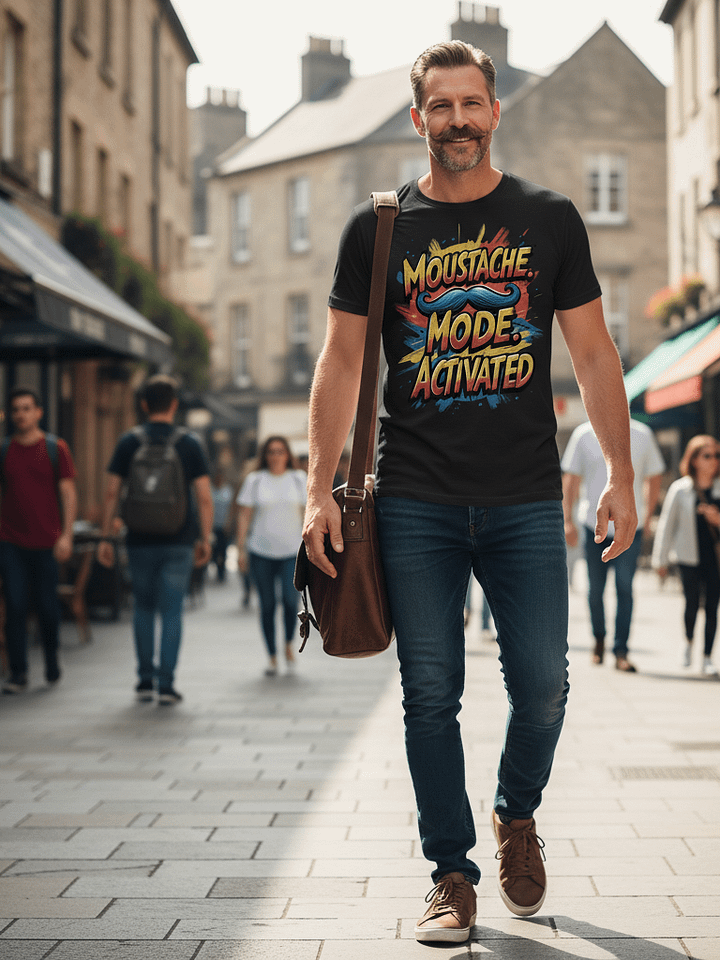 "Moustache Mode Activated" Comic Style T-Shirt - Bold Movember Apparel product image (1)