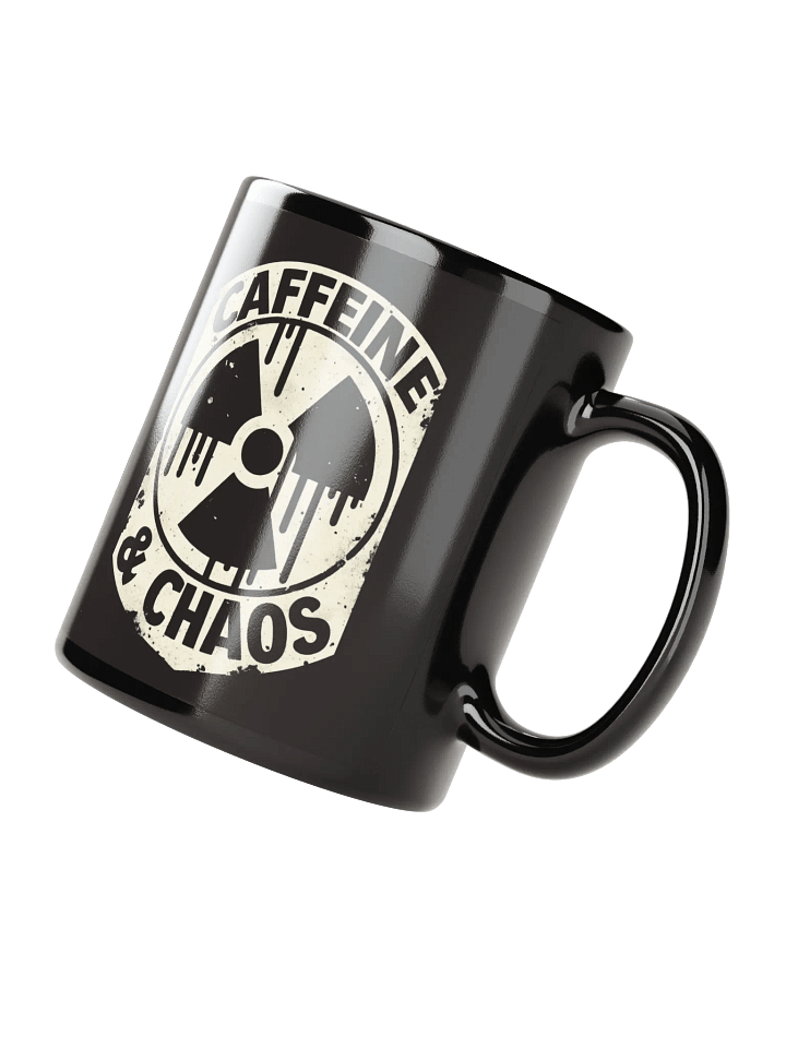 'Caffeine & Chaos' – Black Glossy Mug product image (2)