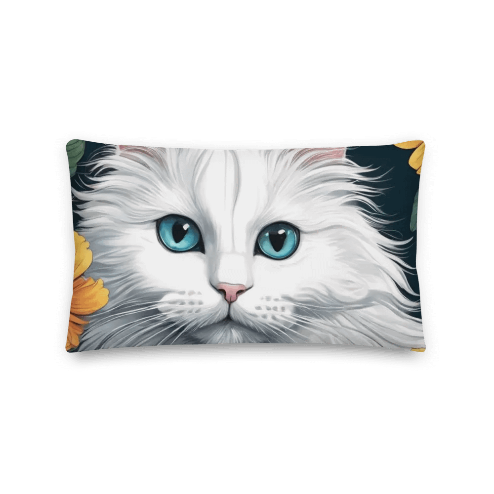 Blue-Eyed Cat and Orange Flowers Premium Pillow product image (8)