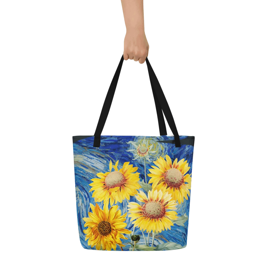 Big printed tote bag with Van Gogh inspired sunflowers and starry night product image (5)