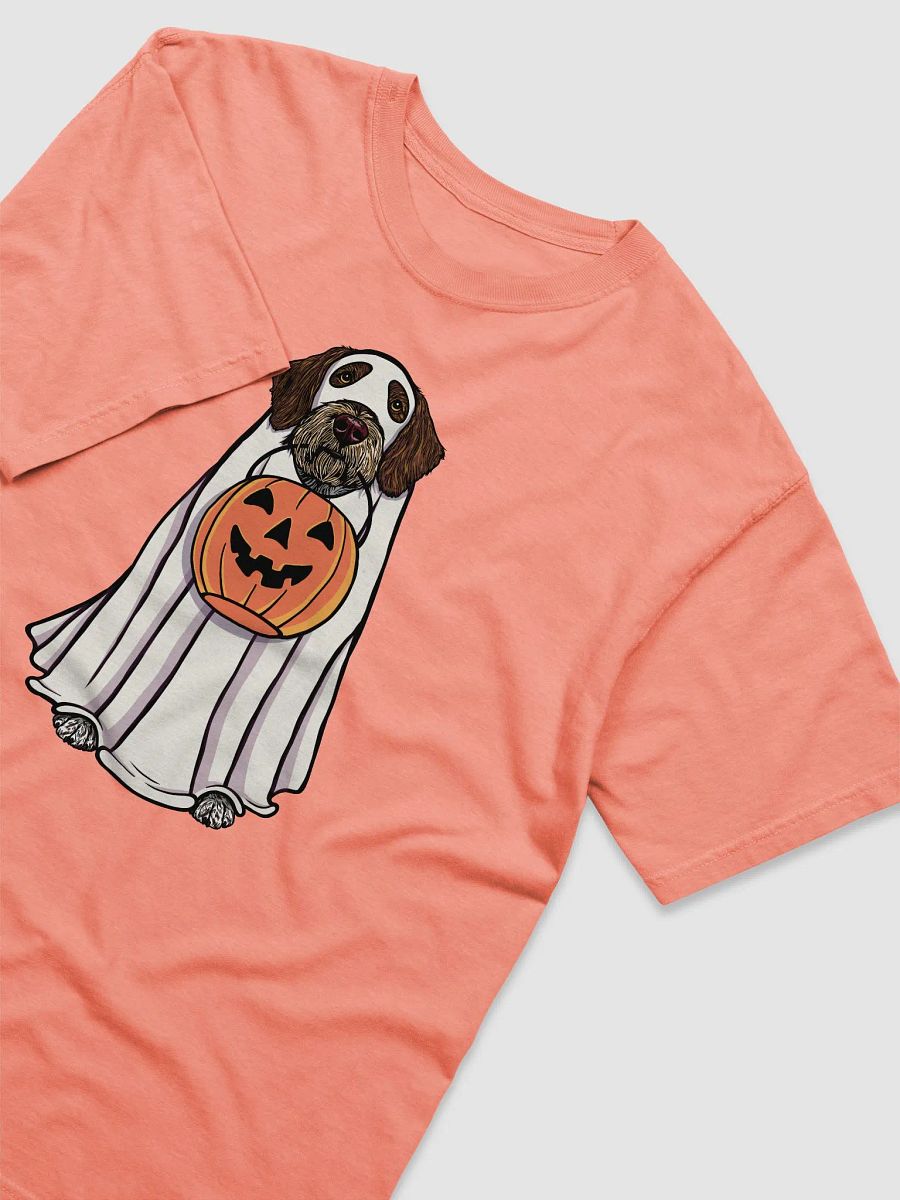 Funny Halloween German Wirehaired Pointer T-Shirt | Funny Dog Wearing a Ghost Costume and Holding a Pumpkin Basket product image (24)