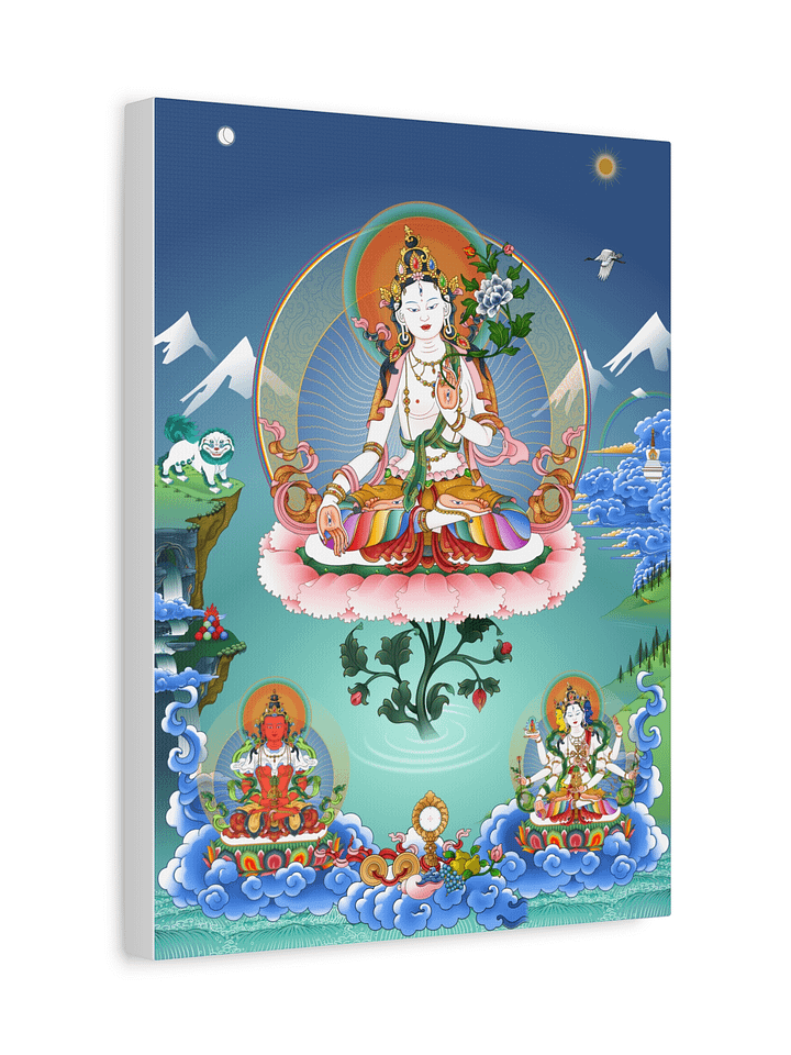White Tara with Amitayus and Namgyalma thangka canvas print product image (2)