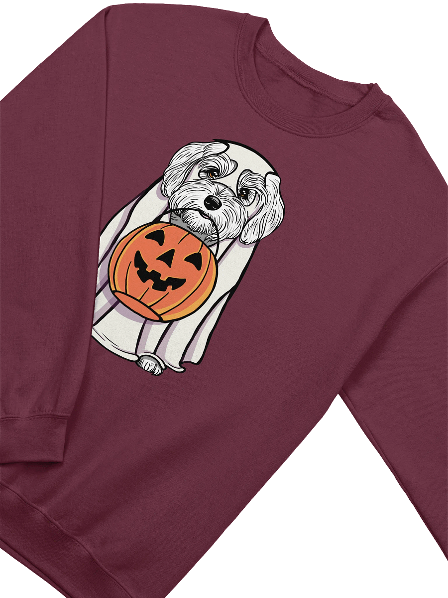 Funny Halloween Havanese(White) Sweatshirt | Funny Havanese Wearing a Ghost Costume and Holding a Pumpkin Basket product image (13)