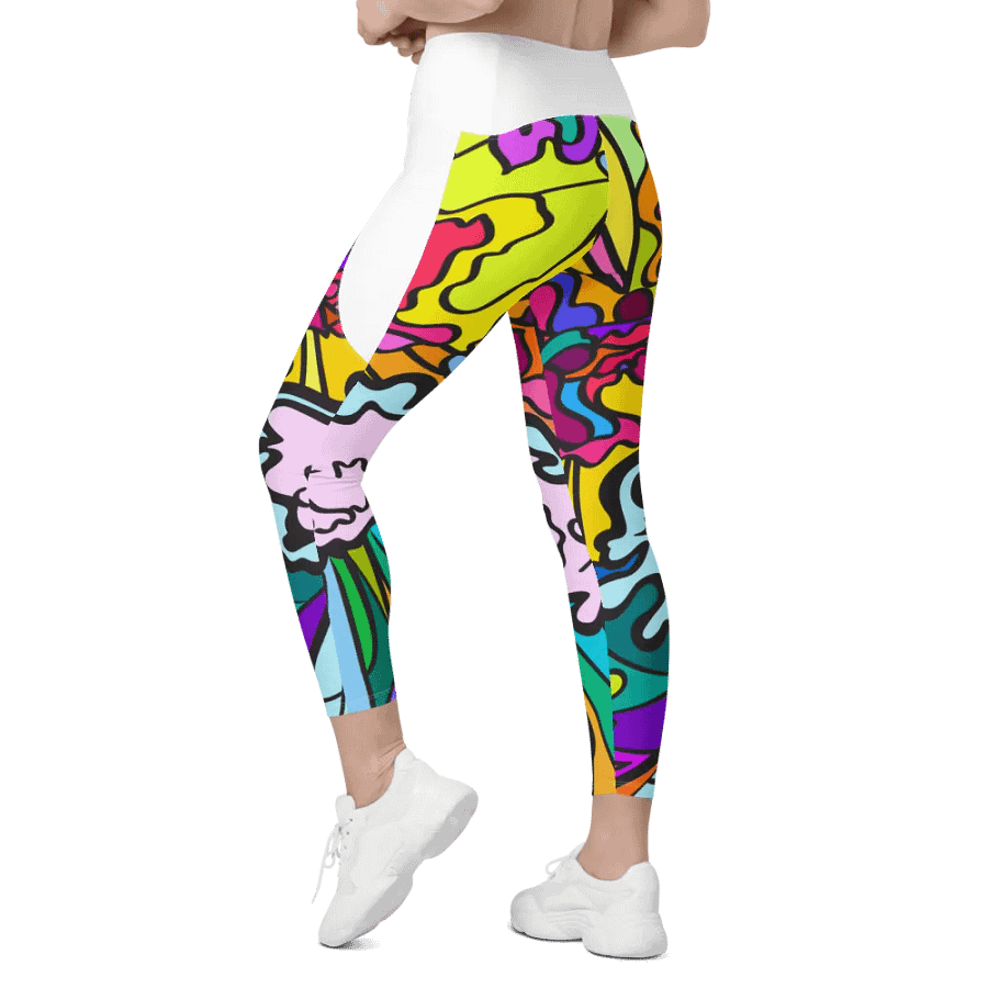 Psychedelic Fusion Crossover Leggings with Pockets - Wave at Sunset product image (3)