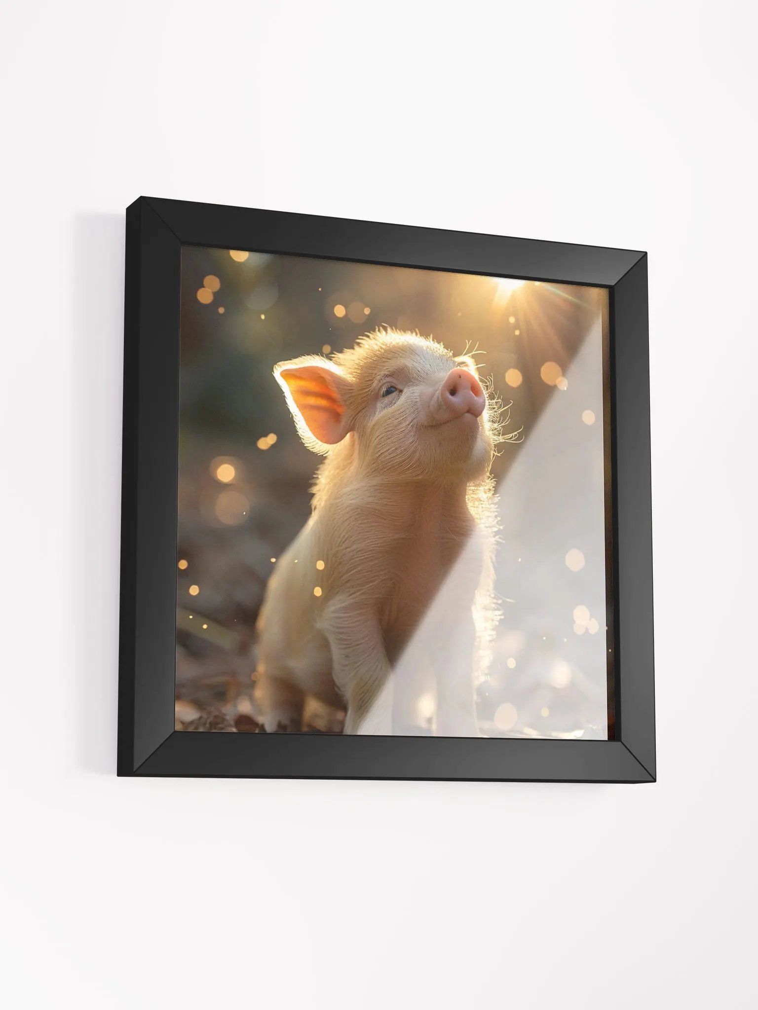 Cute Baby Pig In a Field of Fairy Lights Framed Wall Art product image (2)
