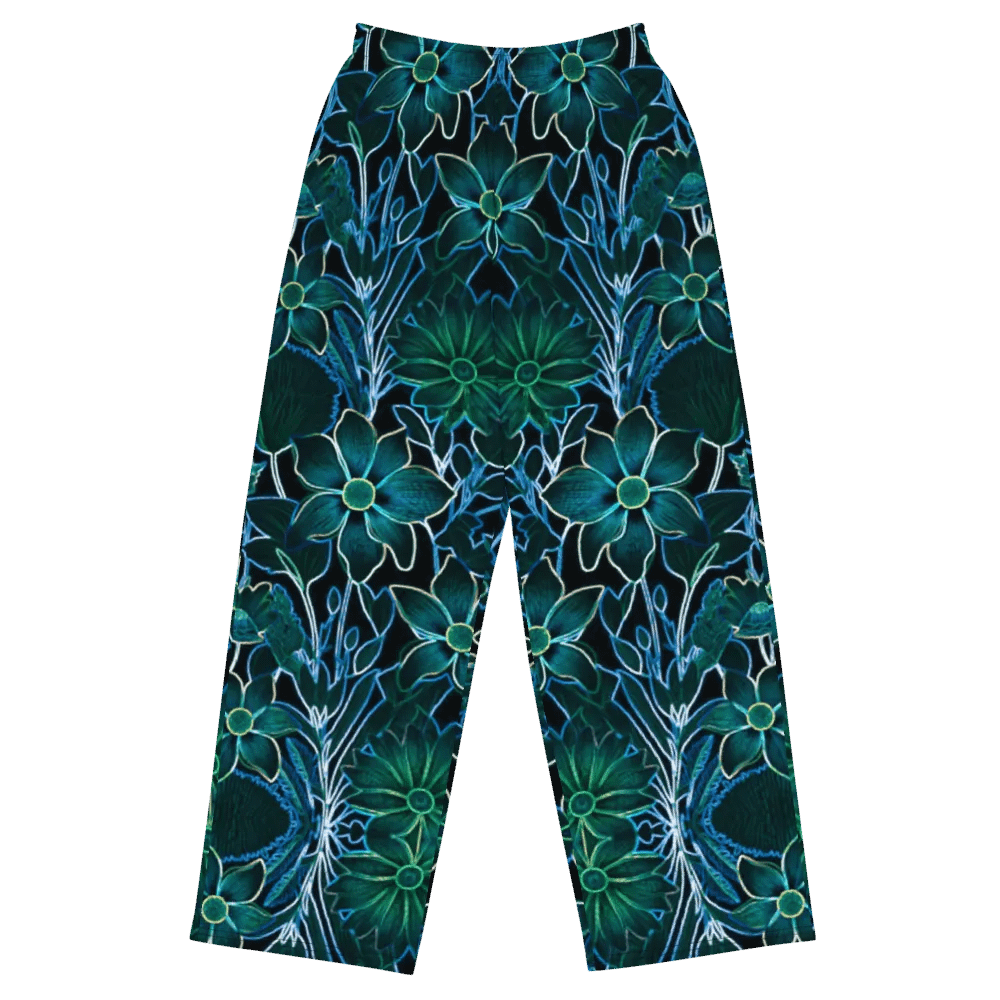 Trippy Teal Floral/All-Over Print Unisex Wide-Leg Pants by Sublicolor product image (5)