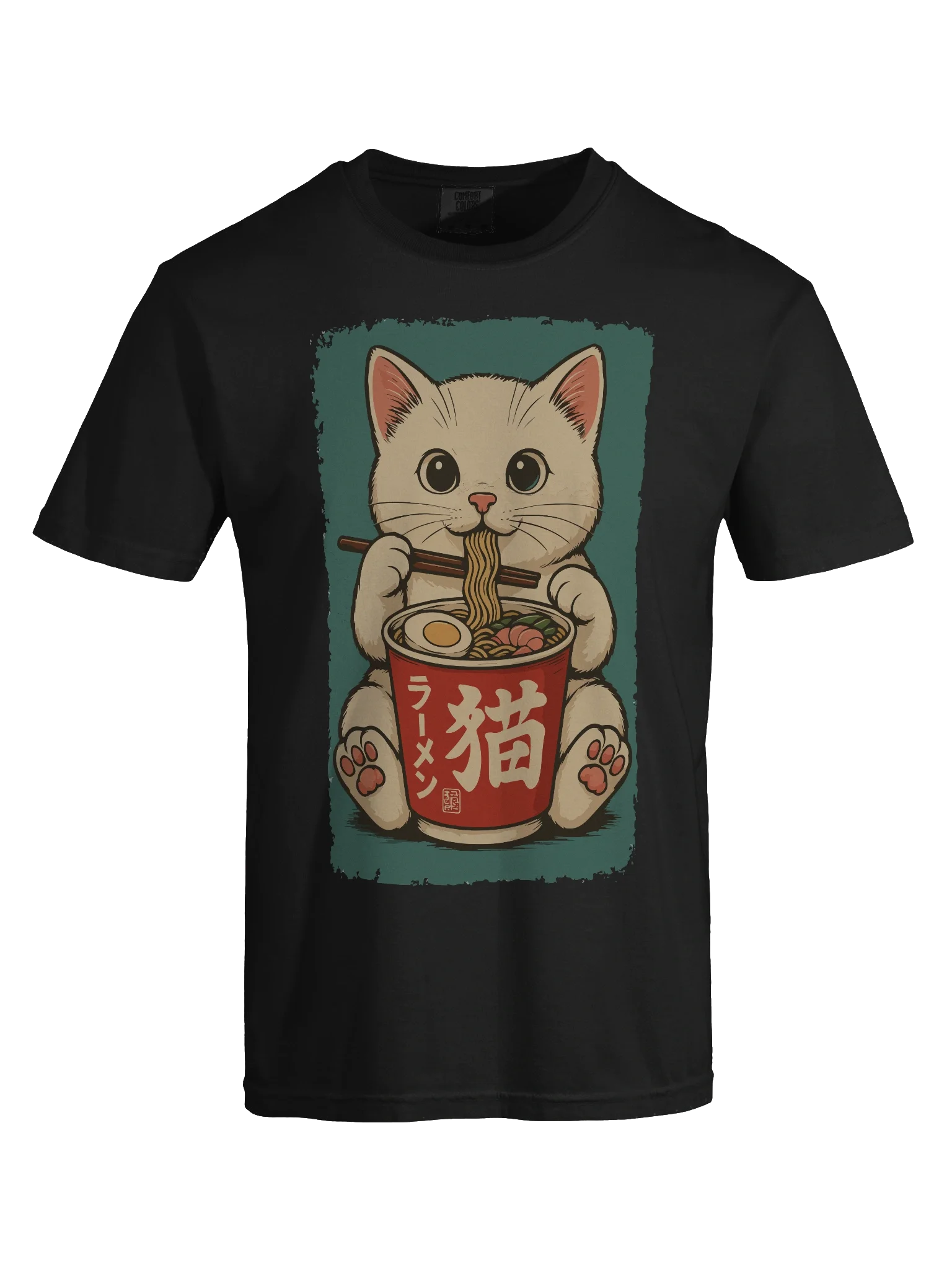 Kawaii White Cat Eating Ramen Vintage Japanese Style T-shirt product image (85)