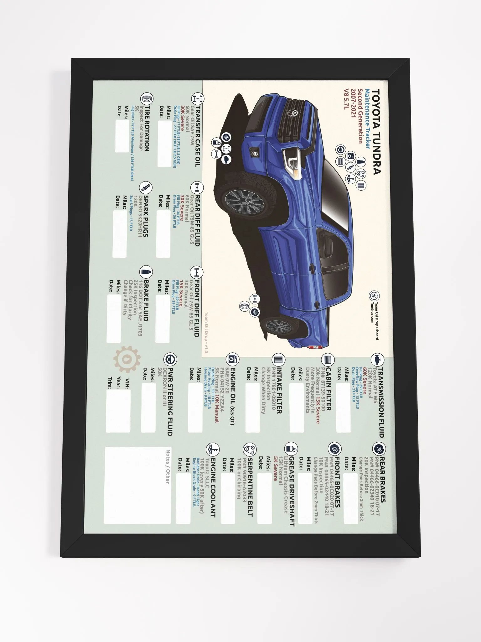 2ND GEN TUNDRA MAINTENANCE TRACKER - Blue (Framed) product image (5)