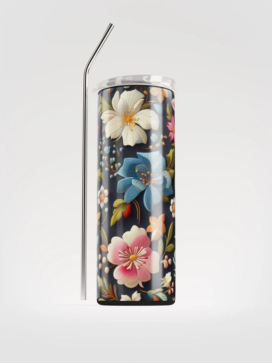 Bright Floral Embroidered Stainless Steel Tumbler - Vibrant Sipping Joy product image (1)
