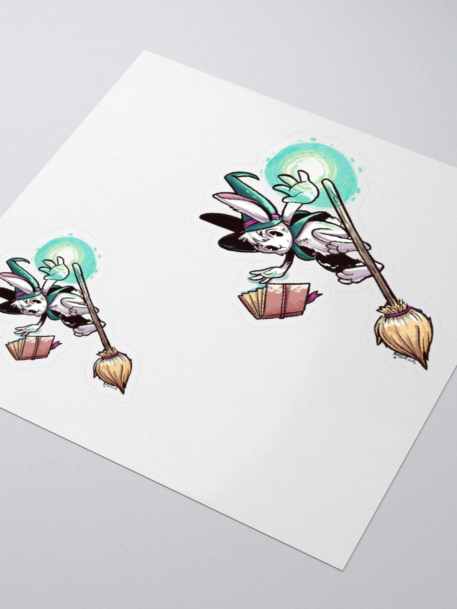 Bunny Wizard Riding Broom Sticker - Whimsical Rabbit Decal product image (3)