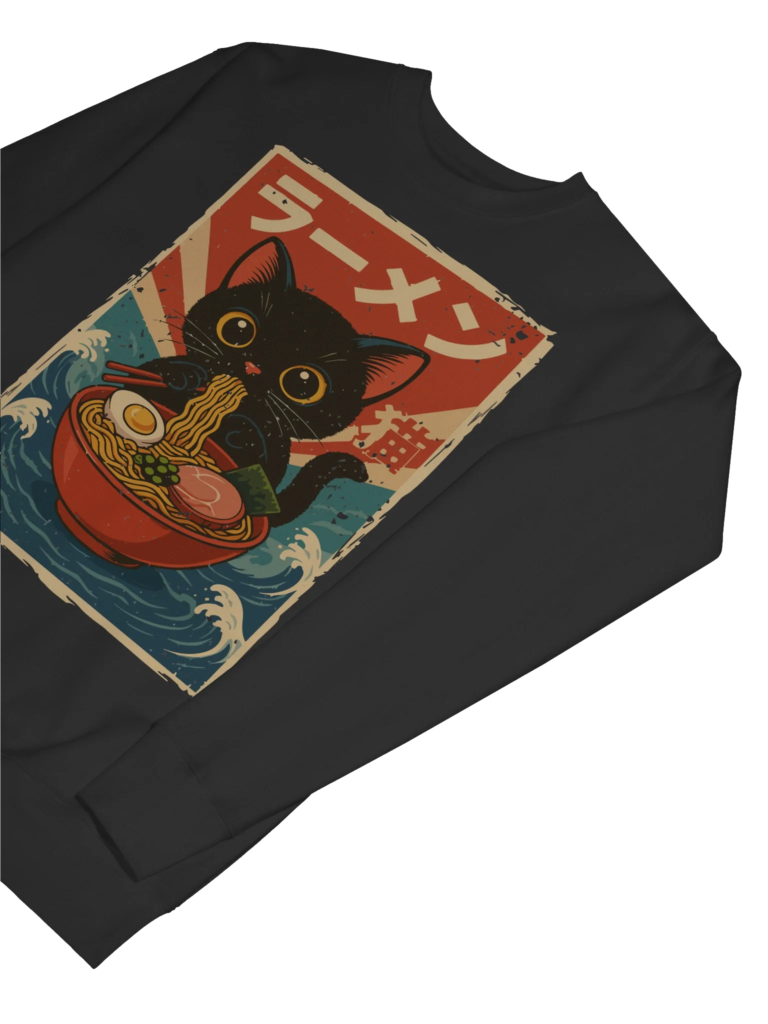Black Cat Ramen Wave Striking Retro Japanese Style Sweatshirt product image (52)