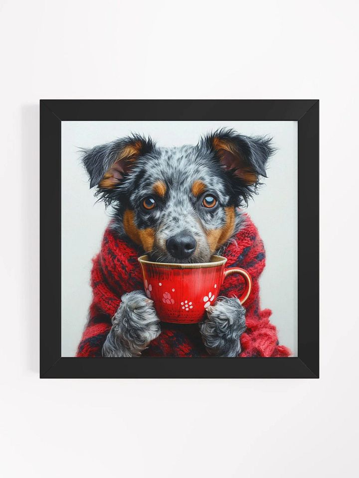 Cute Coffee Lover Blue Heeler Puppy Framed Wall Art product image (1)
