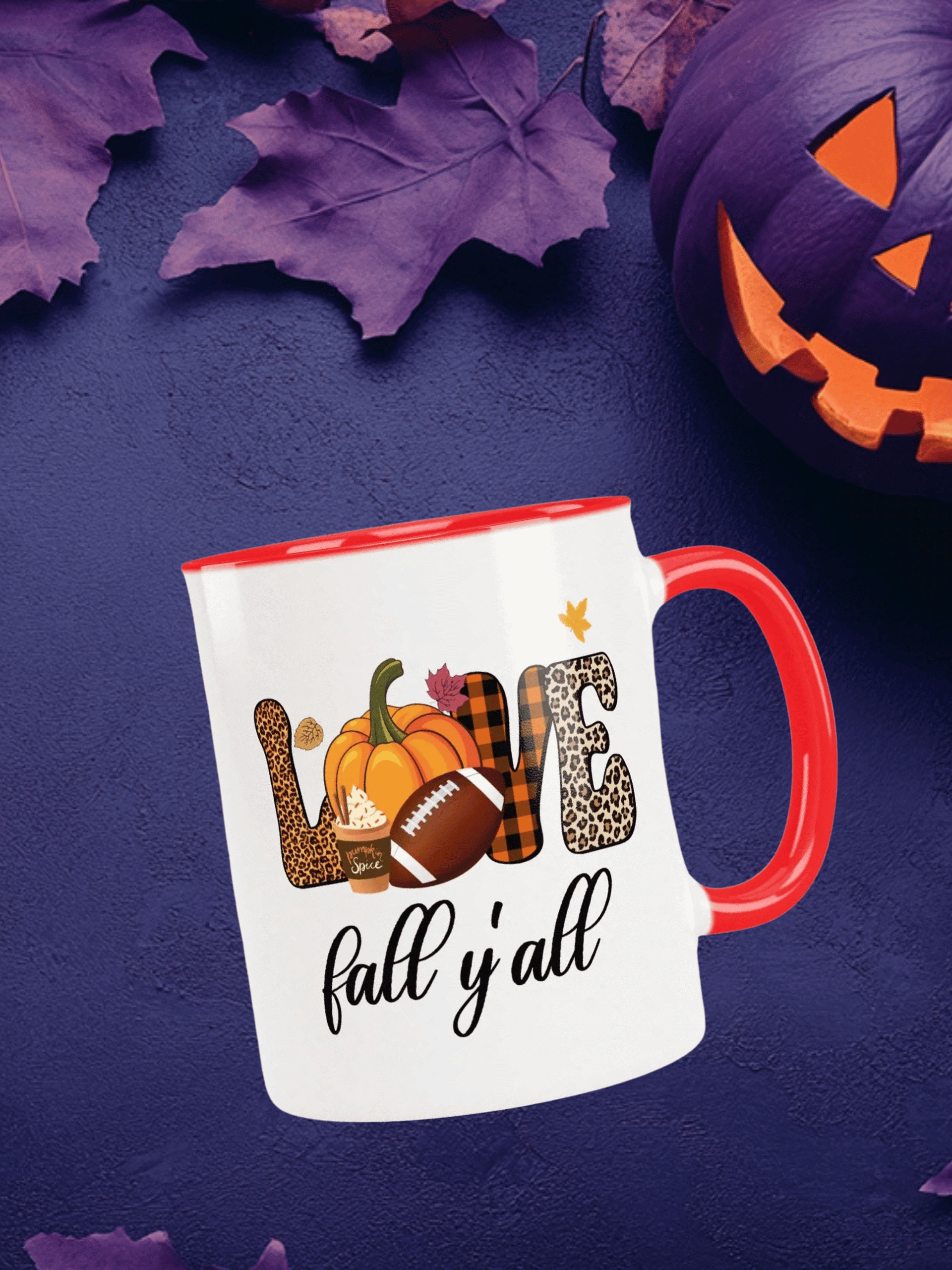 Love Fall Y'all Football Pumpkin Spice Colorful Mug product image (1)