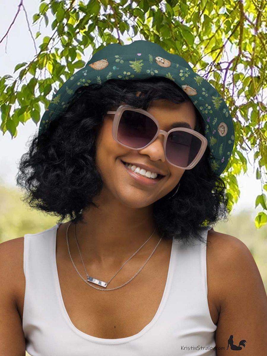 Hedgehogs Reversible Bucket Hat in Hedgehogs on Teal and Solid Teal product image (5)