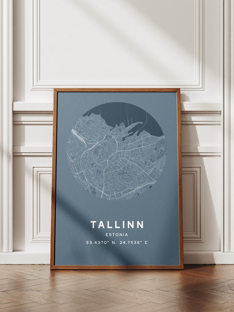 Tallinn Street Map Poster – Blue Minimalist Circular City Art product image (1)