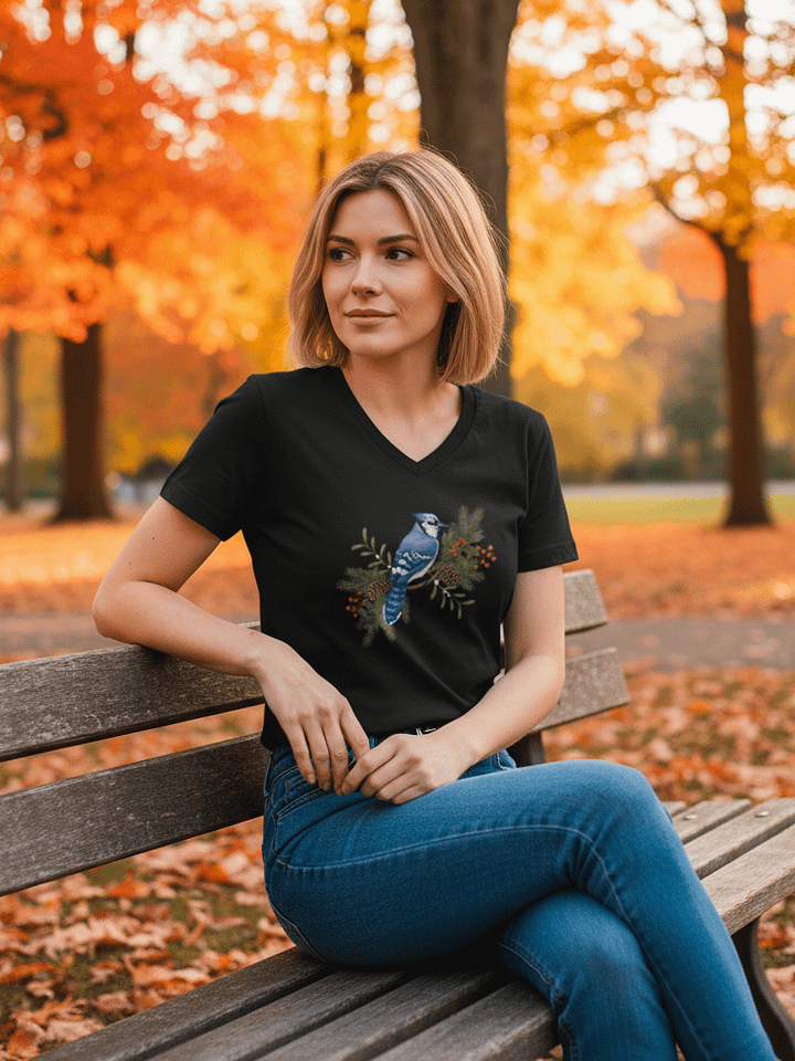 Blue Jay Bird-Women's Relaxed V-Neck T-Shirt product image (2)