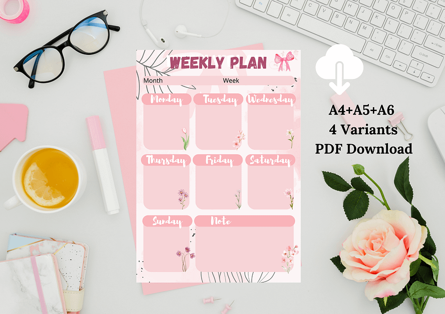 weekly plan, zum ausdrucken, wochenplaner, weekly schedule, routine, weekly planner printable, Undatiertes Wochenplaner Template, pdf a5 a6 product image (5)