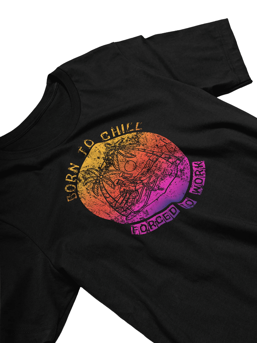 Born to Chill Forced to Work T-Shirt | Skeleton Bench Sunset Tee product image (3)