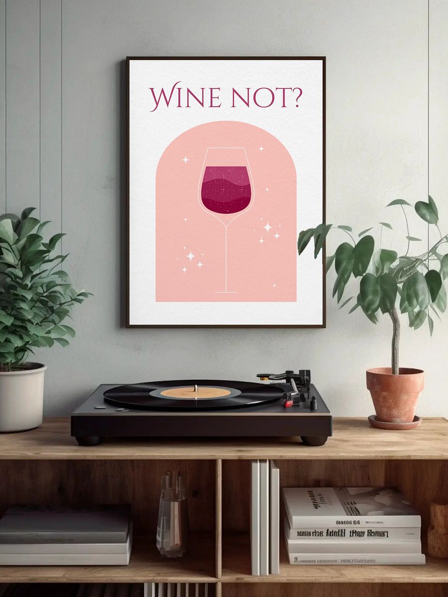 Wine Not? Modern Wine Art Print - Minimalist Wine Glass Poster, Pink and Red Home Bar Decor, Wine Lover Wall Art, Fun Kitchen Sign product image (4)