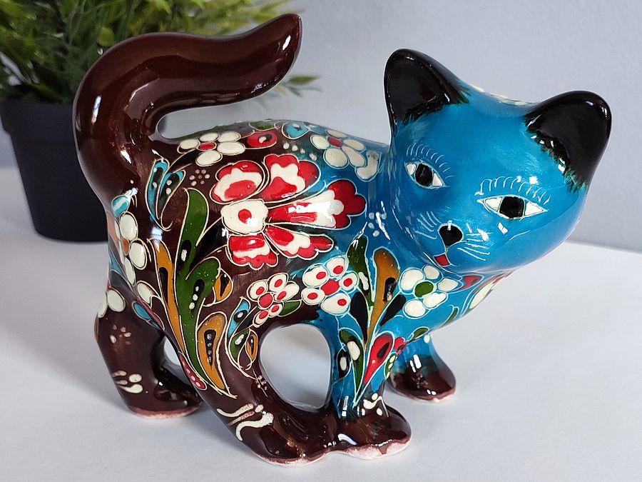 Ceramic handmade cat, Turkish decor (Blue) — handmade pottery product image (4)