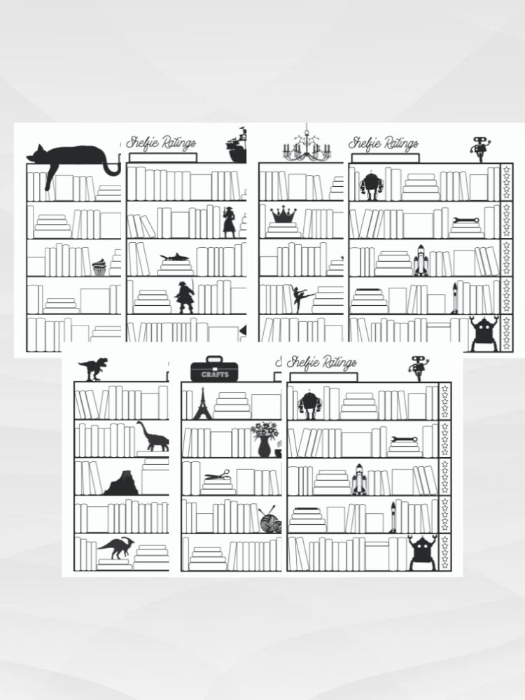 Shelfie Ratings Book Tracker, Black and White Printable Bookcase Journal Log with 7 Themes product image (10)