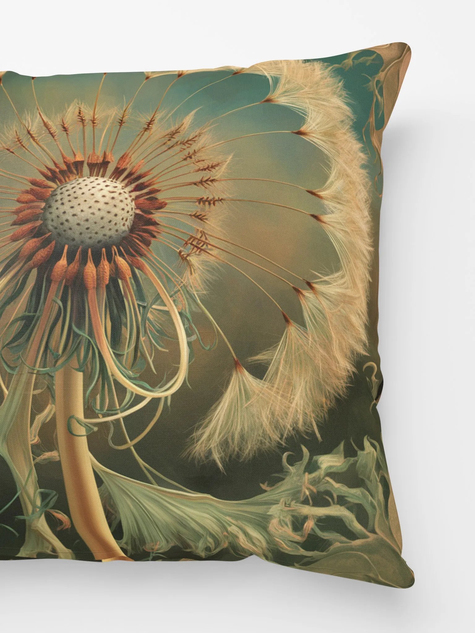 Art Nouveau Stylized Dandelion Seed Head All-Over Print Pillow in Golds and Greens and Browns product image (2)